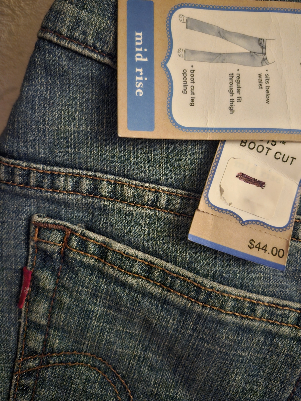 New Levi's Blue Denim Jeans, Bootcut Flare Leg Bottom 12S Womens $48, Firm